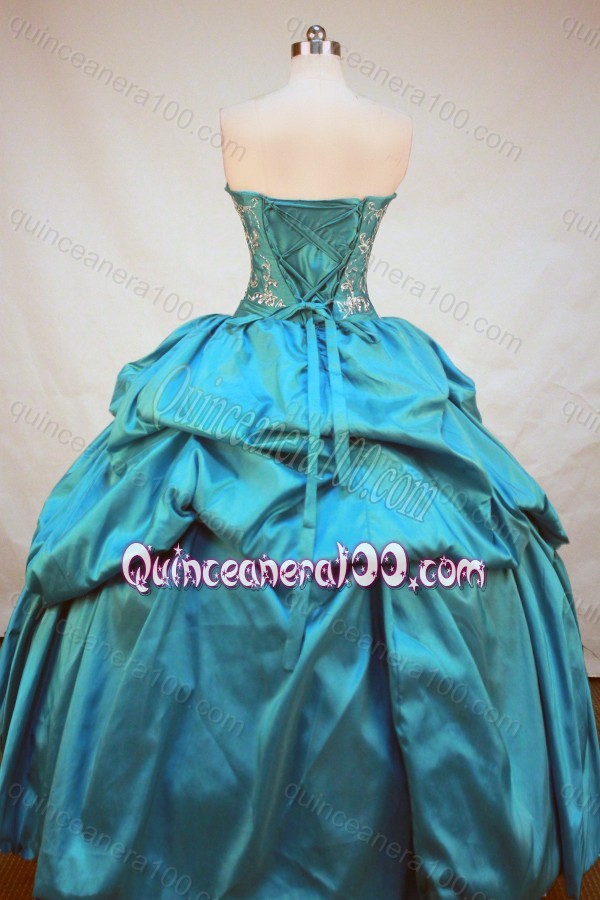 Ball Gown Turquoise Strapless Appliques And Beading Quinceanera Dresses With Pick-ups