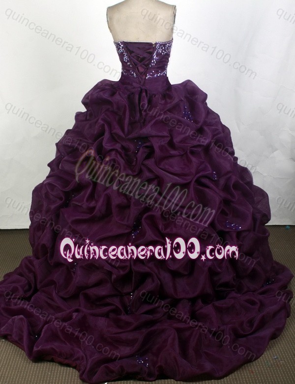 Dark Purple Ball Gown Beadings and Ruffles Sweetheart Quinceanera Dresses