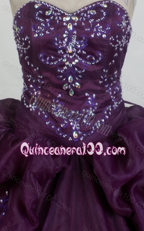 Dark Purple Ball Gown Beadings and Ruffles Sweetheart Quinceanera Dresses