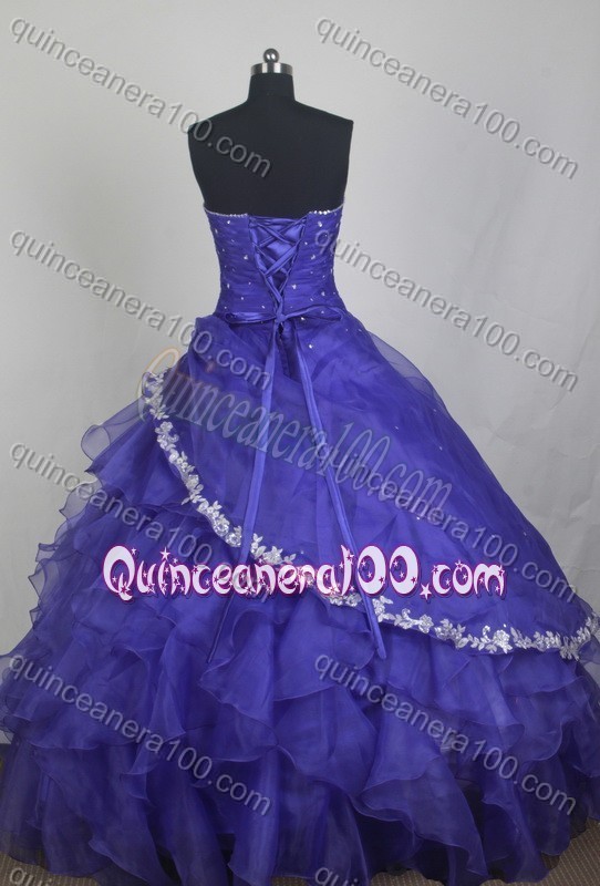 Exclusive Ball Gown Sweetheart Blue Ruffles And Appliques Quinceanera Dress With Beading