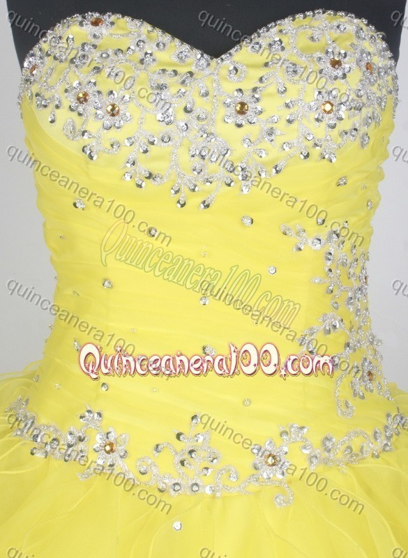 Gorgeous Yellow Ball Gown Sweetheart Beading And Ruffles Quinceanera Dress