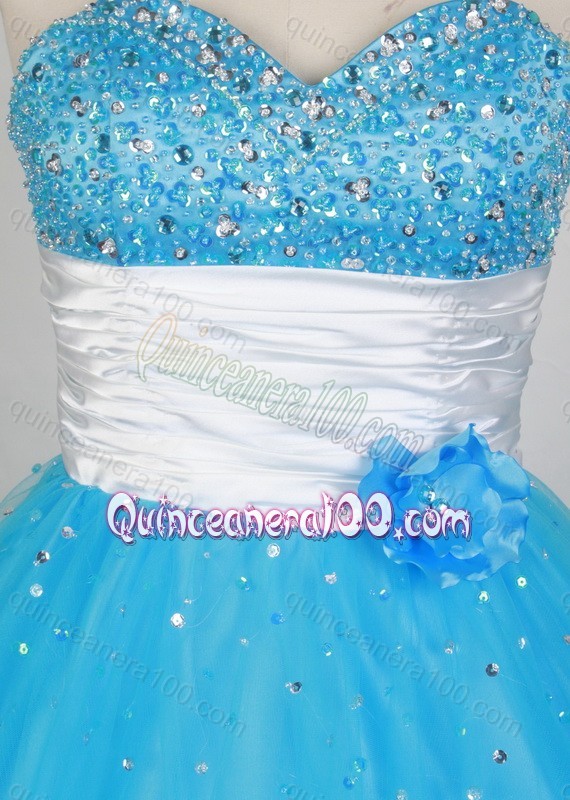 Sequins Sweetheart Blue Organza Quinceanera Dresses with Beading