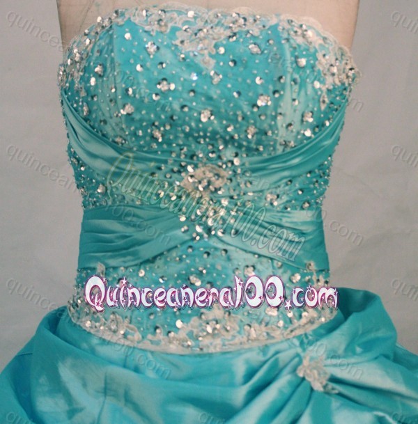 The Super Hot Ball Gown Strapless Beading Aqua Blue Quinceanera Dresses With Pick-ups