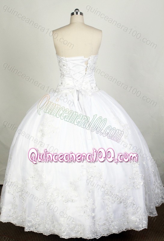 White Ball Gown Beading and Appliques Strapless Quinceanera Dresses