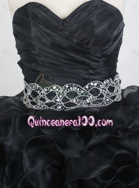 Ball Gown Black Sweetheart Ruching Ruffles Quinceanera Dresses