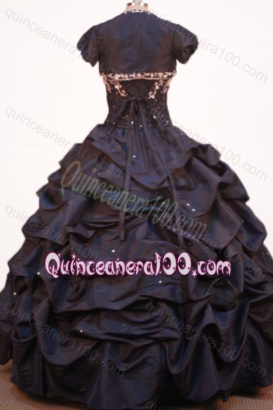 Modest Ball Gown Strapless Navy Blue Pick-ups And Beading Quinceanera Dress