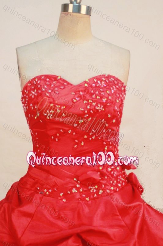 Elegant Ball Gown Appliques and Pick-ups Sweetheart red Quinceanera Dresses