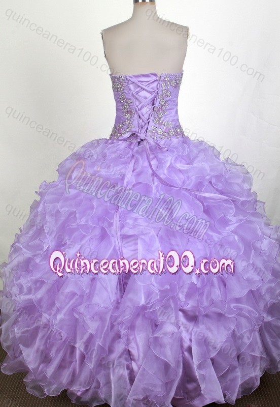 Lilac Beading and Ruffles Sweetheart Ball Gown Quinceanera Dresses