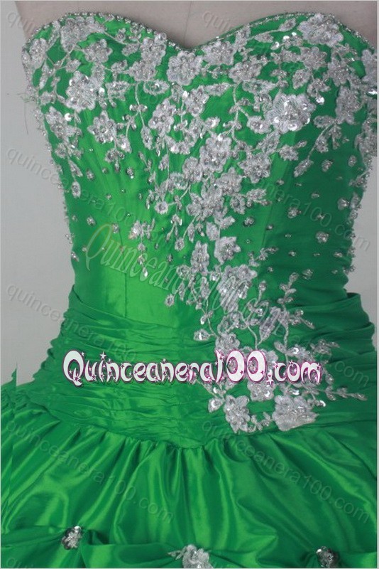 Lovely Ball Gown Beading And Appliques Sweetheart Green Quinceanera Dresses