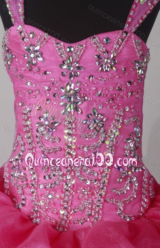 Sweet Ball Gown Beading and Pick-ups Straps Hot Pink Quinceanera Dresses