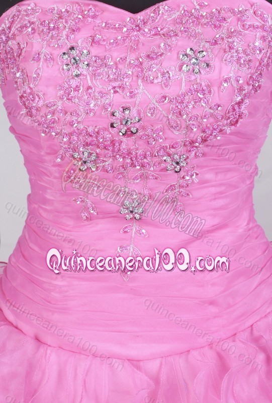 Gorgeous Beaded Decorate Ball gown Sweetheart Quinceanera Dresses in Rose Pink