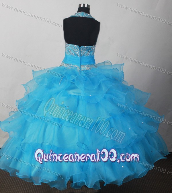 2013 Perfect Baby Blue Beading Little Girl Pageant Dresses With Bowknot and Ruffled Layers