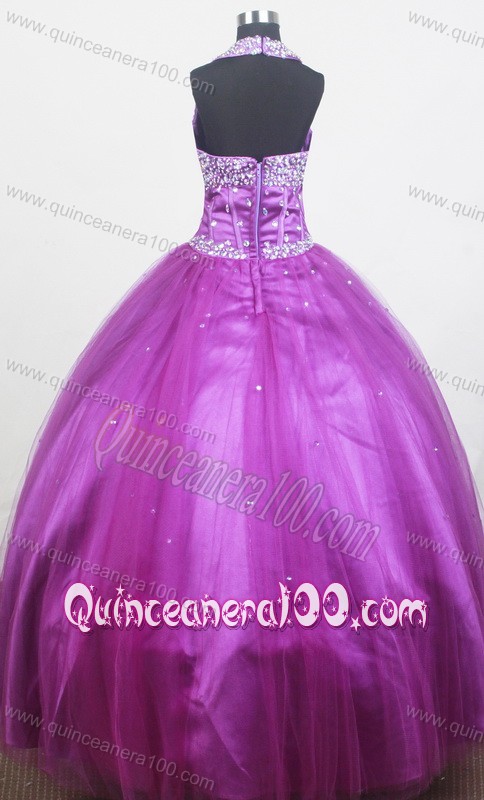 Fuchsia Beaded Decorate Bust and Halter For Little Gril Pageant Dress