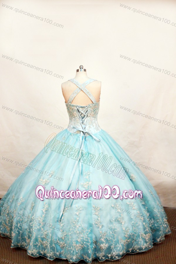 Light Blue Little Girl Pageant Dresses With Appliques and Straps