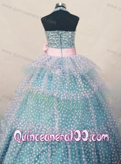 Bowknot Ball Gown Halter Top Turquoise And White Beading Little Girl Pageant Dresses Hotte