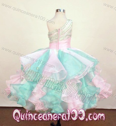 Pretty Little Girl Pageant Dresses One Shoulder Neck Floor-Length Beading Ball Gown In 201