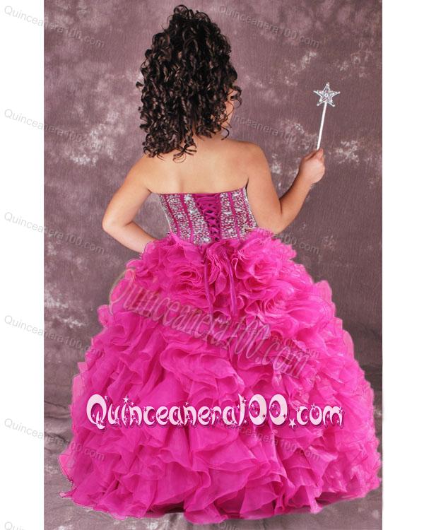 Sweet Hot Pink Strapless Beading Ruffles Little Girl Pageant Dress