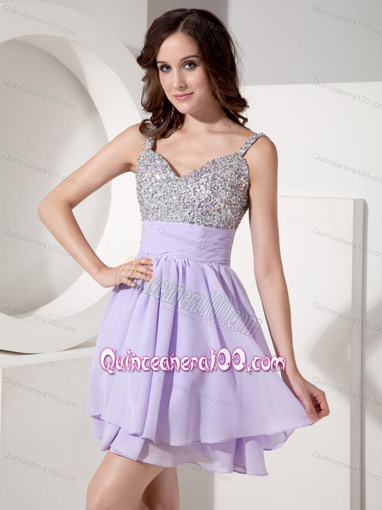 Lavender Beaded Empire Sweetheart 16 Birthday Party Dress with Straps