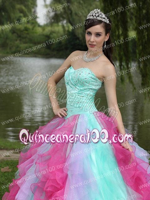 Colorful Sweetheart Quincenaera Dress For Graduation With Beaded Drcorate Ruffle Layers