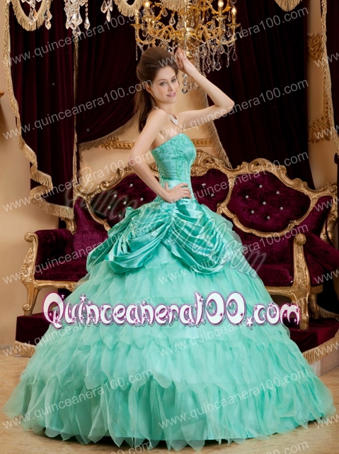 Apple Green Ball Gown Strapless Floor-length Ruffles Taffeta and Organza Quinceanera Dress