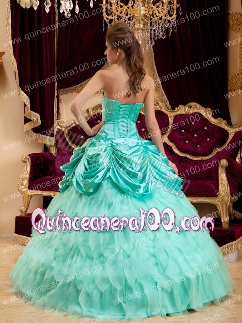 Apple Green Ball Gown Strapless Floor-length Ruffles Taffeta and Organza Quinceanera Dress
