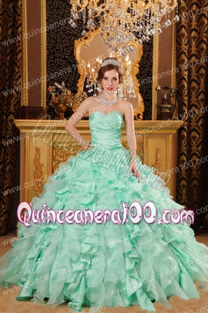 Luxurious Ball Gown Sweetheart Floor-length Ruffles Organza And Taffeta Apple Green Quince