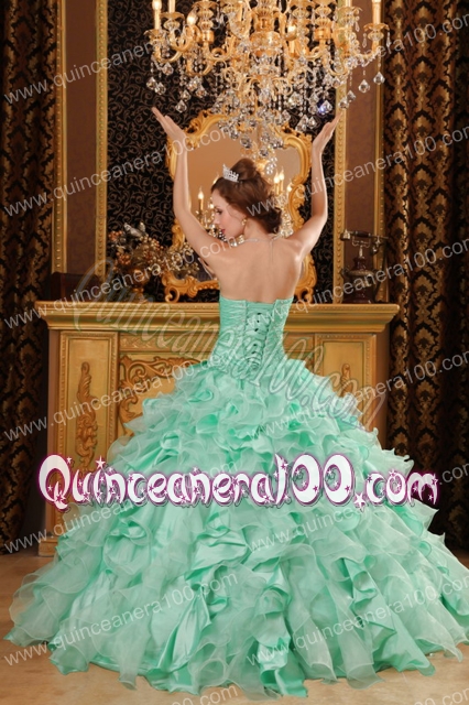 Luxurious Ball Gown Sweetheart Floor-length Ruffles Organza And Taffeta Apple Green Quince