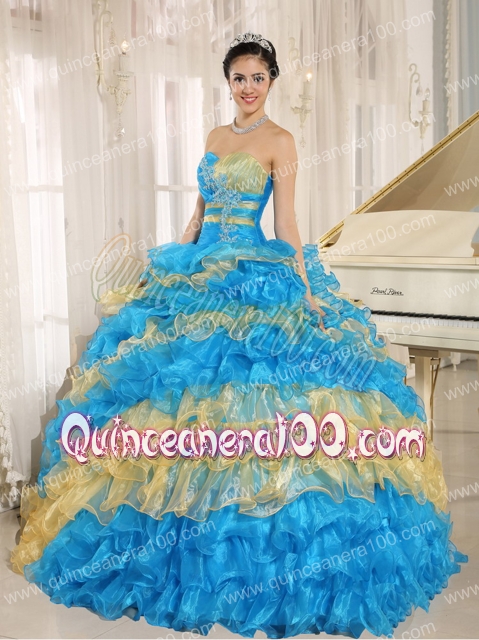 Stylish Multi-color 2013 Quinceanera Dress Ruffles With Appliques Sweetheart