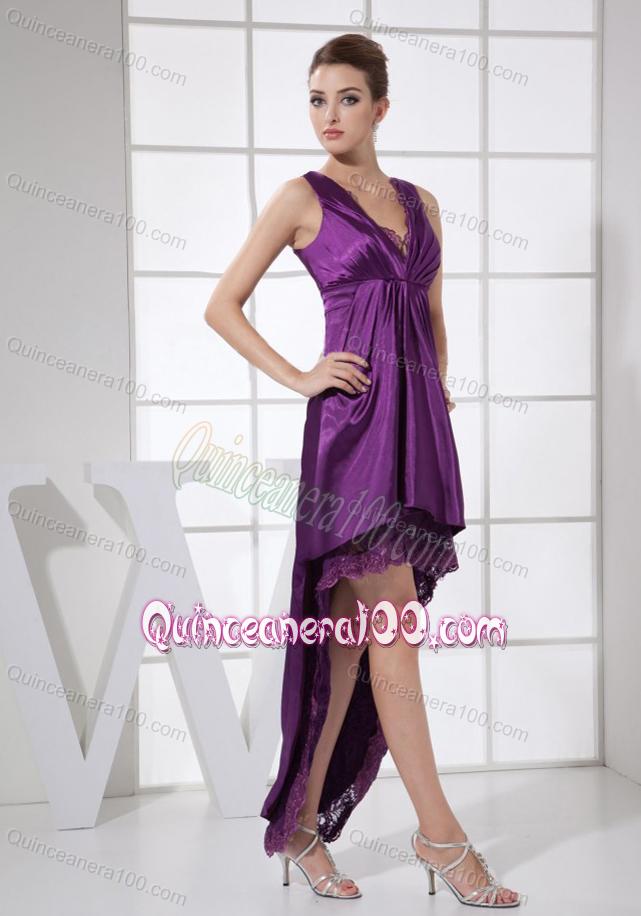 2014 Custom Made High-low V-neck Purple Mother of the Dresses