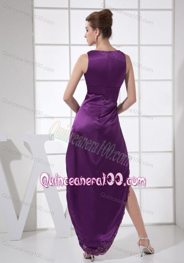 2014 Custom Made High-low V-neck Purple Mother of the Dresses