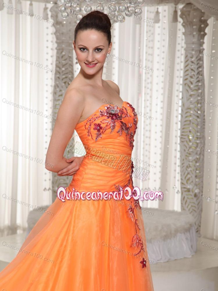 2014 Cheap Hand Made Flowers and Appliques Orange Mother of the Dresses