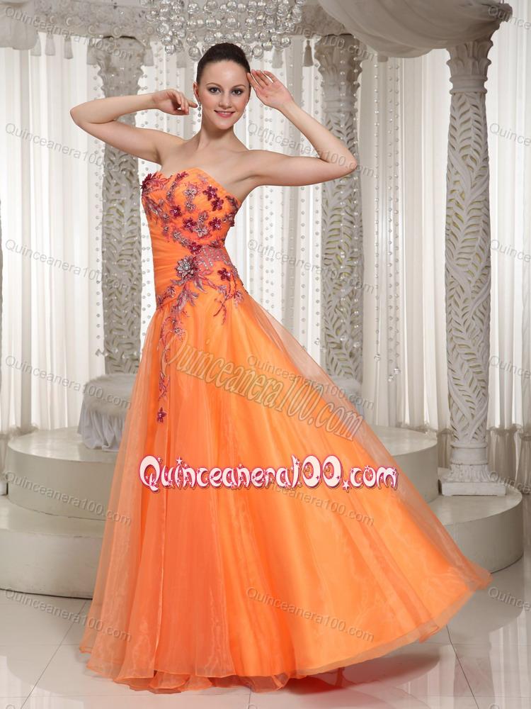 2014 Cheap Hand Made Flowers and Appliques Orange Mother of the Dresses