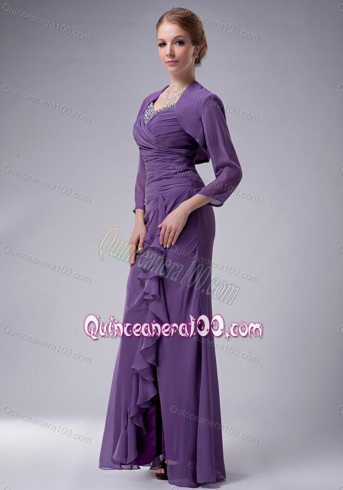 2014 Custom Made Chiffon Beading Mother Of The Dress in Purple