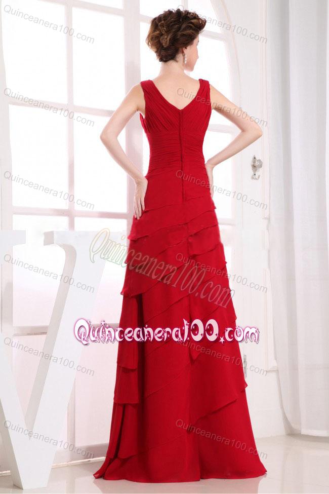 2014 Modest Wine Red Mother of the Dresses with Ruffled Layers