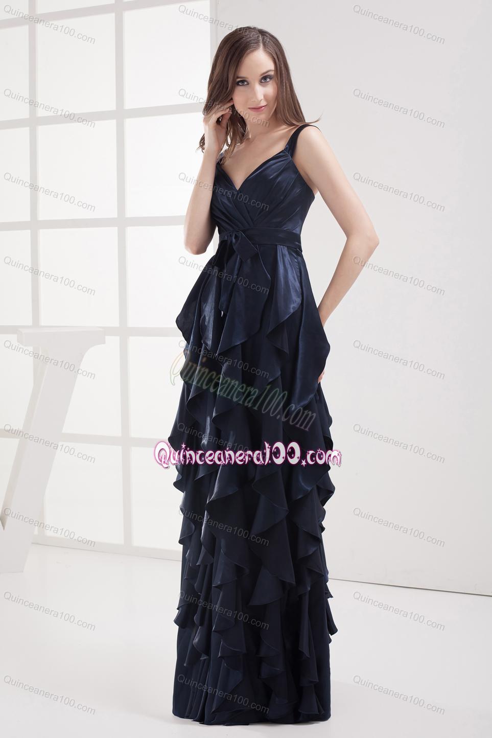 2014 Luxurious Navy Blue Mother of the Dresses with Ruffled Layers and Ruching