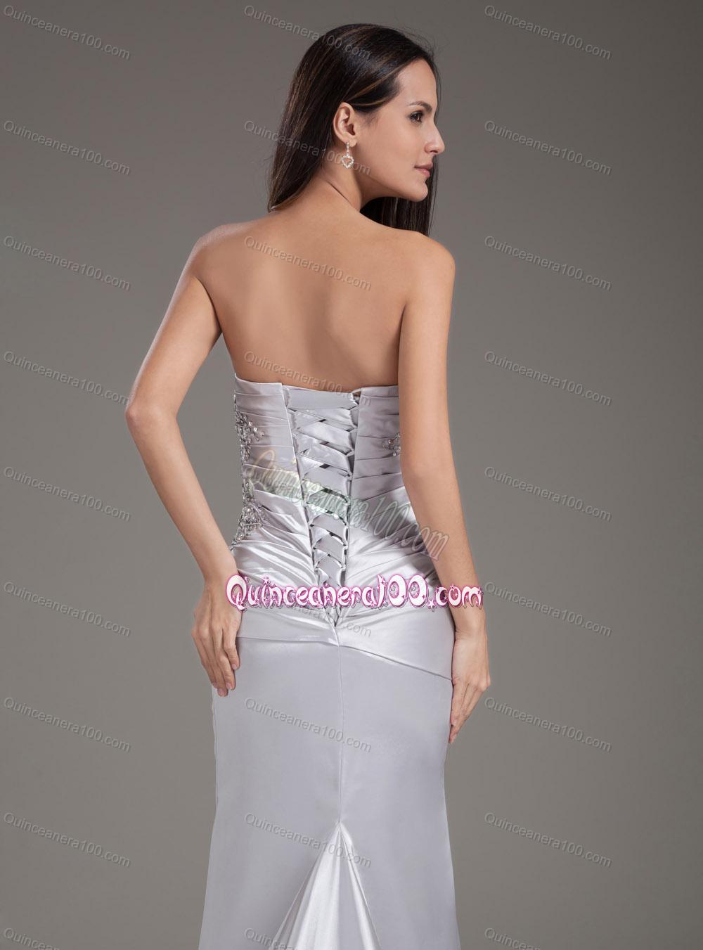Cheap and Modern Mother of the Dresses with Beading and Ruching in Silver