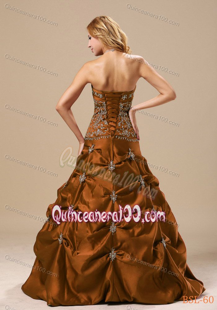 Vintage Inspired A-line Brown Embroidered Quinceanera Dresses