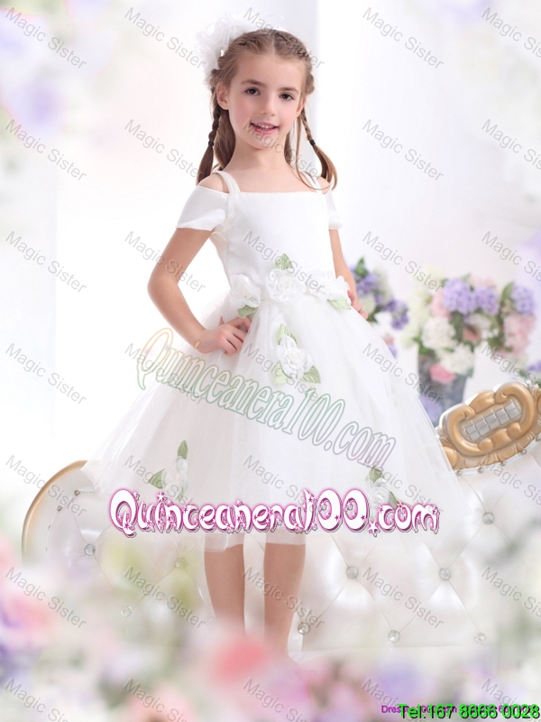 Gorgeous Spaghetti Straps White 2015 Mini Quinceanera Dresses with Hand Made Flowers