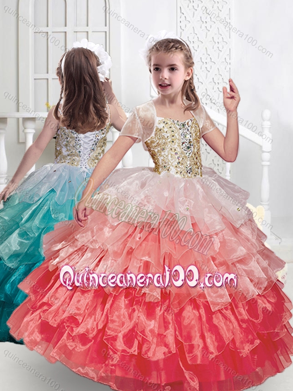 Beautiful Spaghetti Straps Mini Quinceanera Dresses with Ruffled Layers and Beading