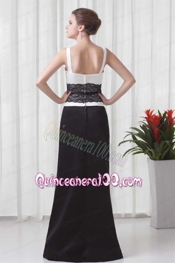 Column Straps Floor-length Lace Black and White Mother of the Dress