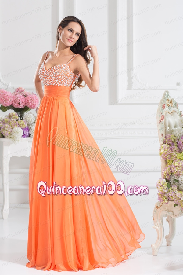 Empire Sweetheart Floor-length Beading Orange Mother of the Dress