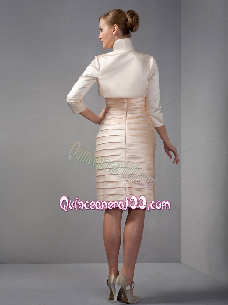 Chanpagne Column Scoop Knee-length Taffeta Beading and Ruch Mother of the Dress