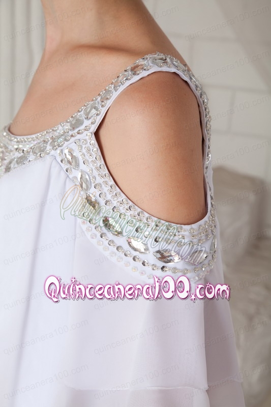 White Empire Off The Shoulder Knee Length Chiffon Beading Mother of the Dress