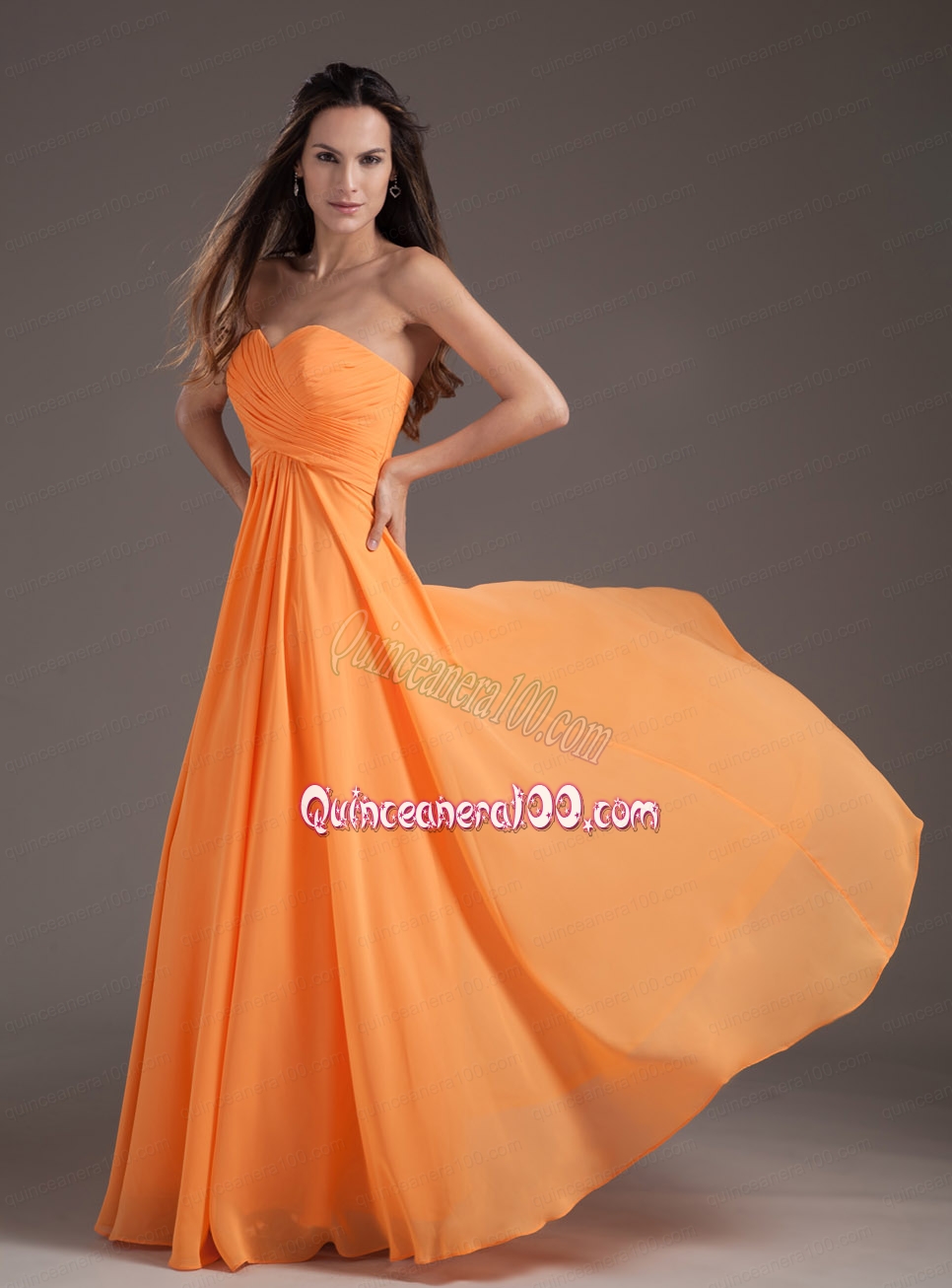 Orange Sweetheart Ruching Empire Long Mother of the Dress