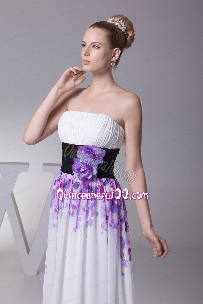 Strapless Colorful Pringting Mother of the Dress with Handle Flower Sash