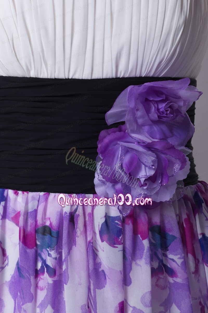 Strapless Colorful Pringting Mother of the Dress with Handle Flower Sash