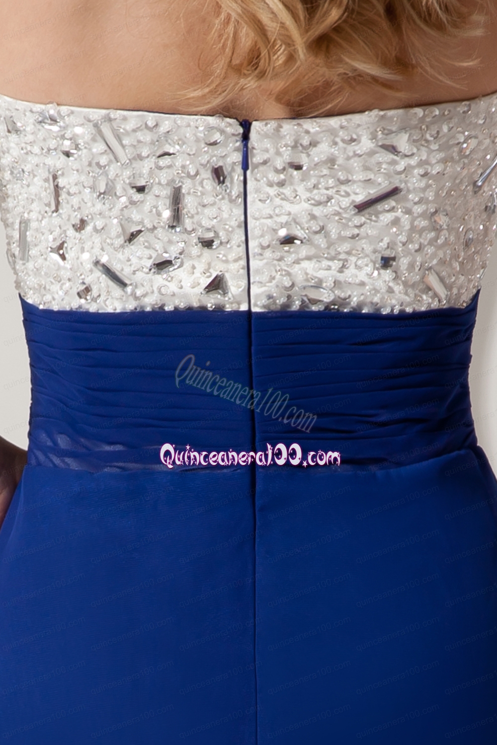 White and Royal Blue Mother of the Dress Column Sweetheart Beading Brush Train Chiffon