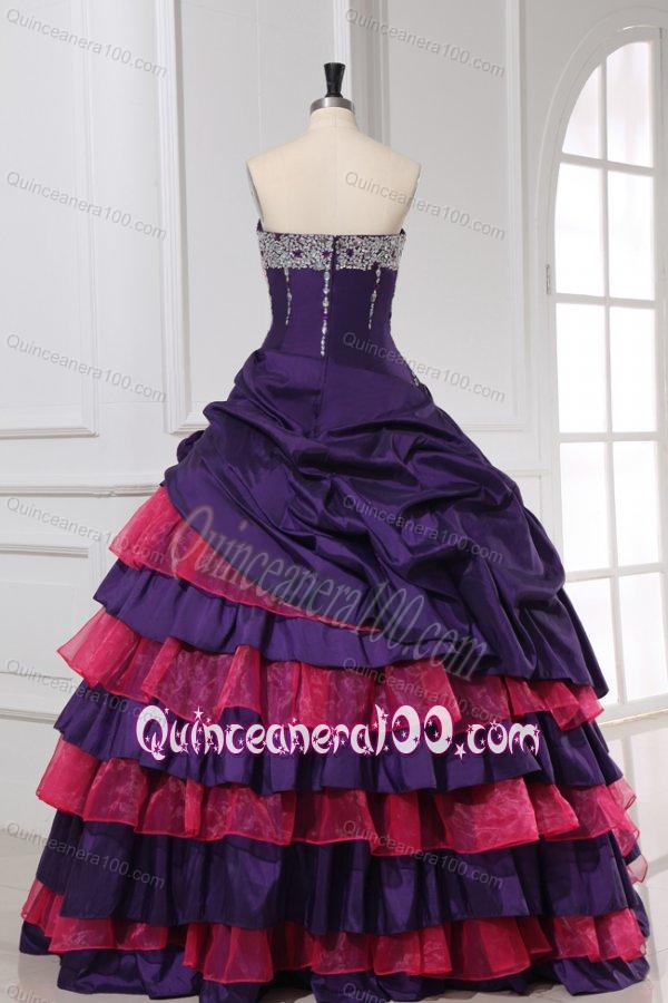 Red and Purple Sweetheart Beading and Ruffles Layered Quinceanera Dress