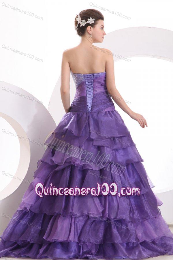 Beading and Ruffles Layered A-line Purple Organza Quinceanera Dress