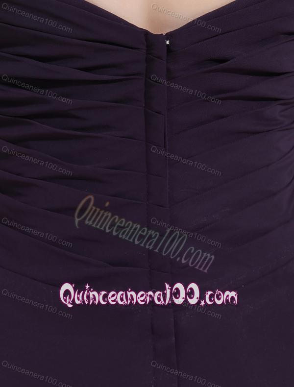 Empire Chiffon Ruching Strapless Dark purple Floor-length Dama Dresses